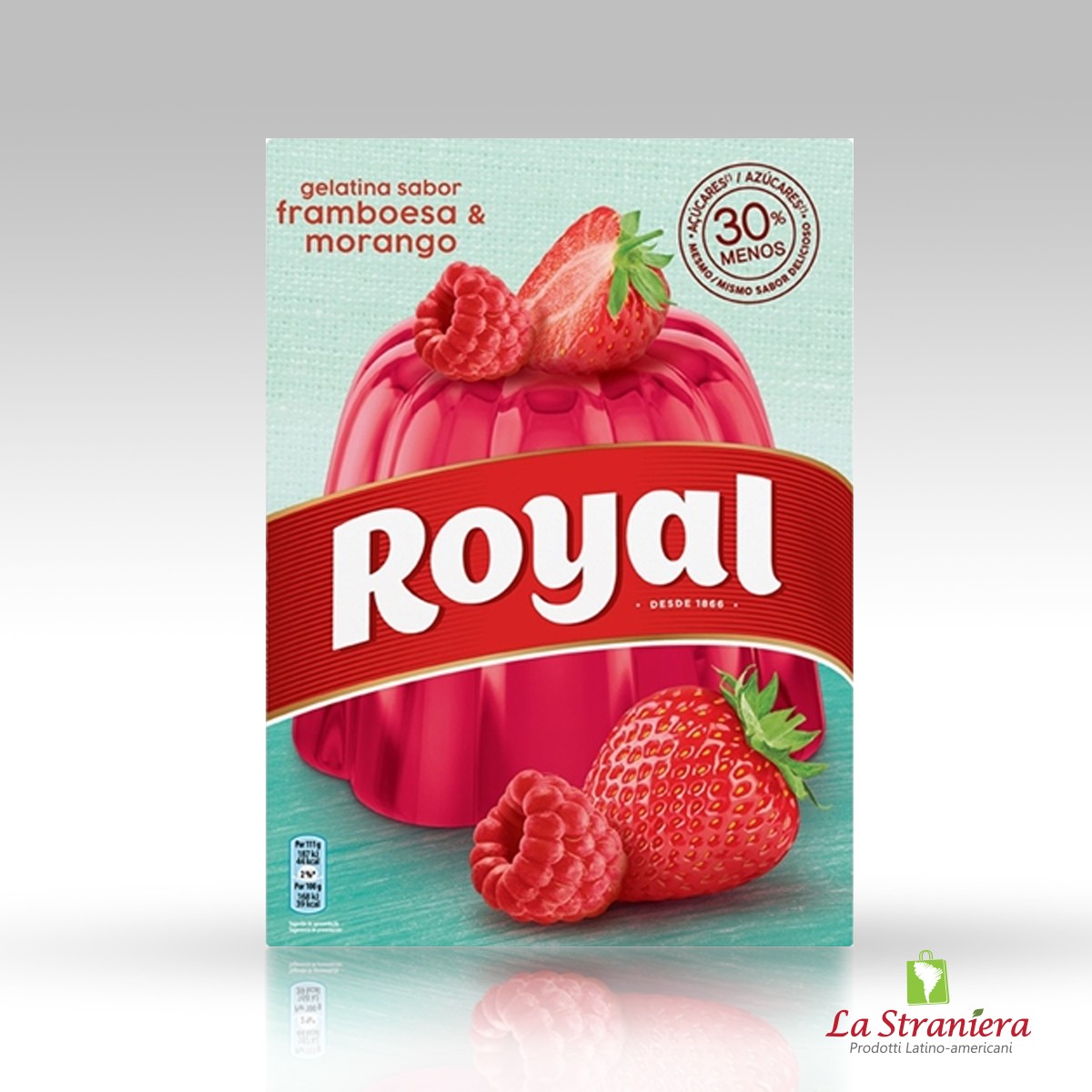 Gelatina gusto Lampone e Fragola, Framboesa Morango, Royal 31G. - La  Straniera Torino - Specialità Sudamericane